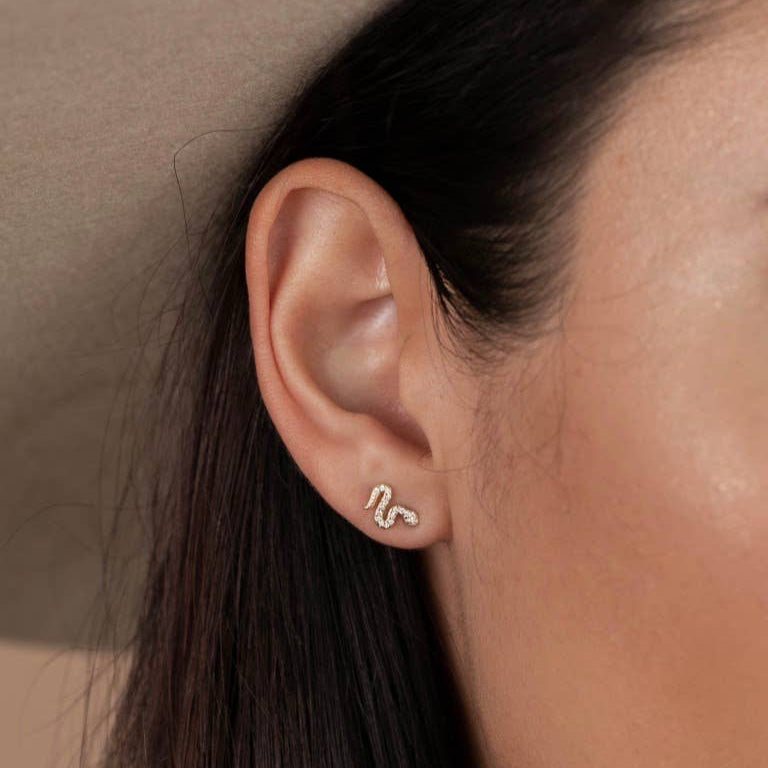 JaxKelly Pave Stud Snake Gold Earrings