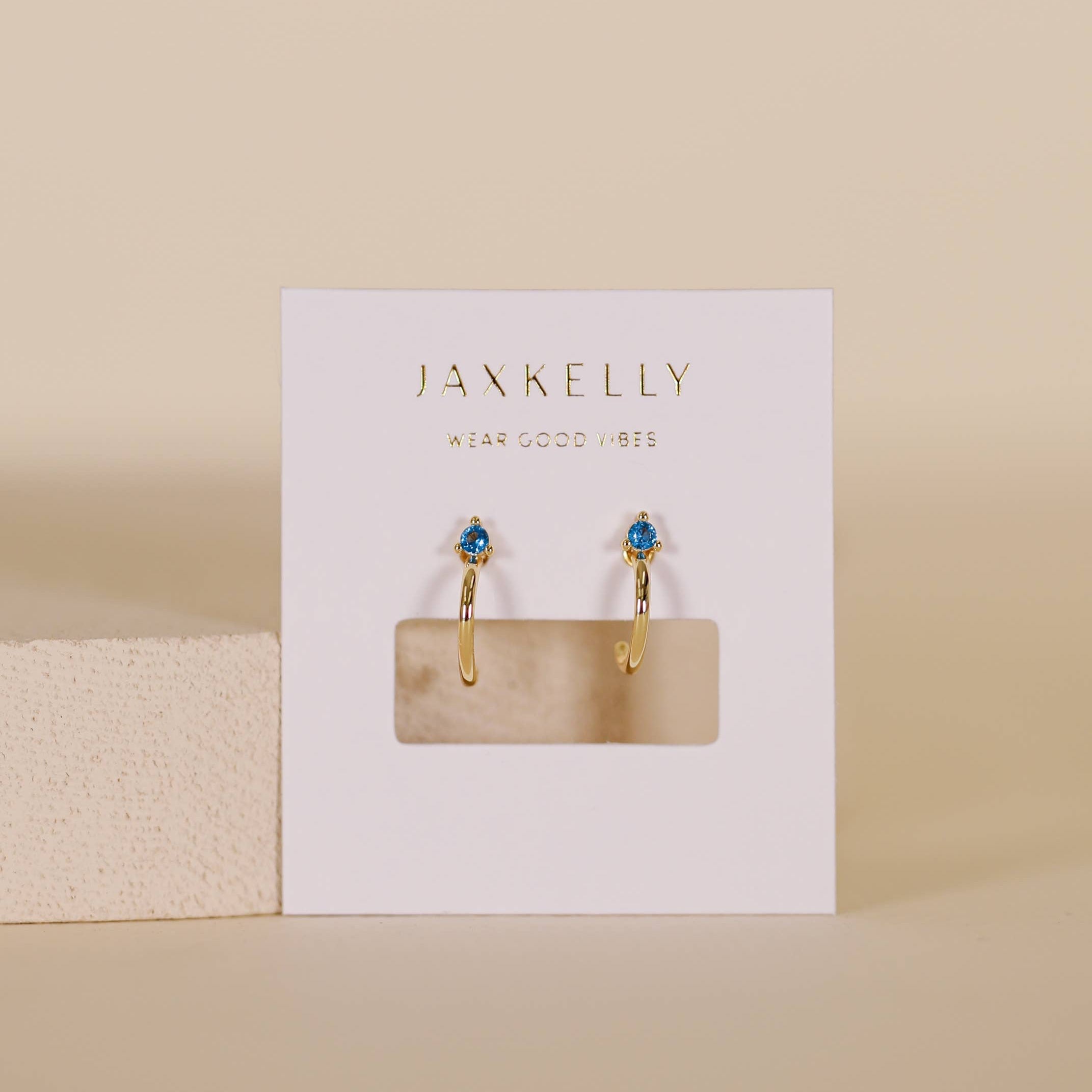 JaxKelly Open Mini Hoop Earrings Blue Sapphire (18k Gold)