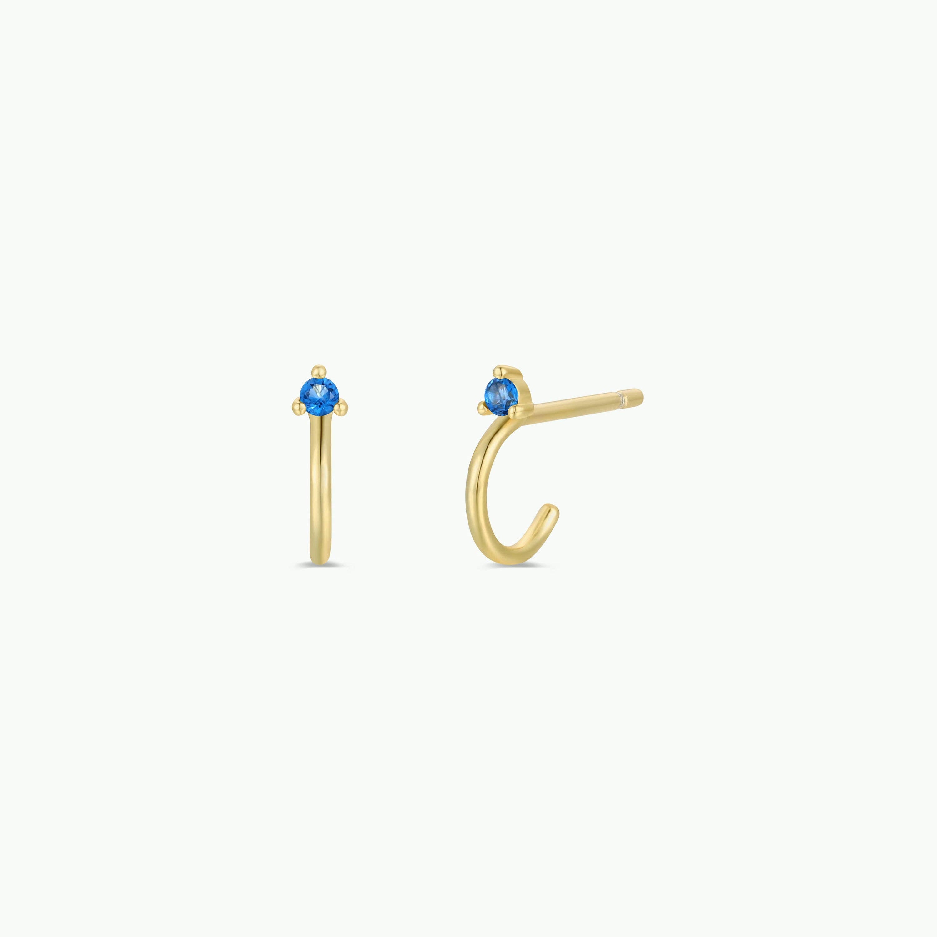JaxKelly Open Mini Hoop Earrings Blue Sapphire (18k Gold)