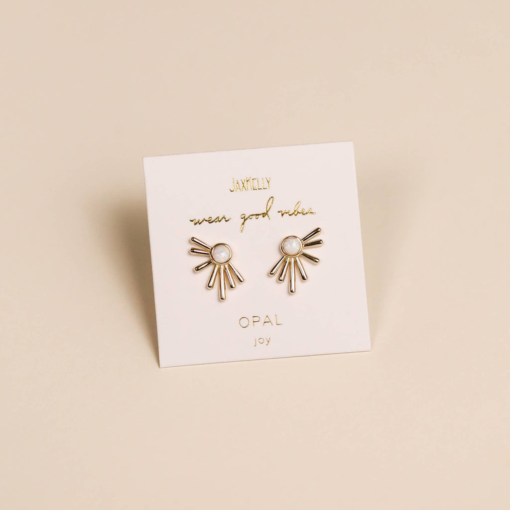 JaxKelly Sun Ray White Opal Earrings