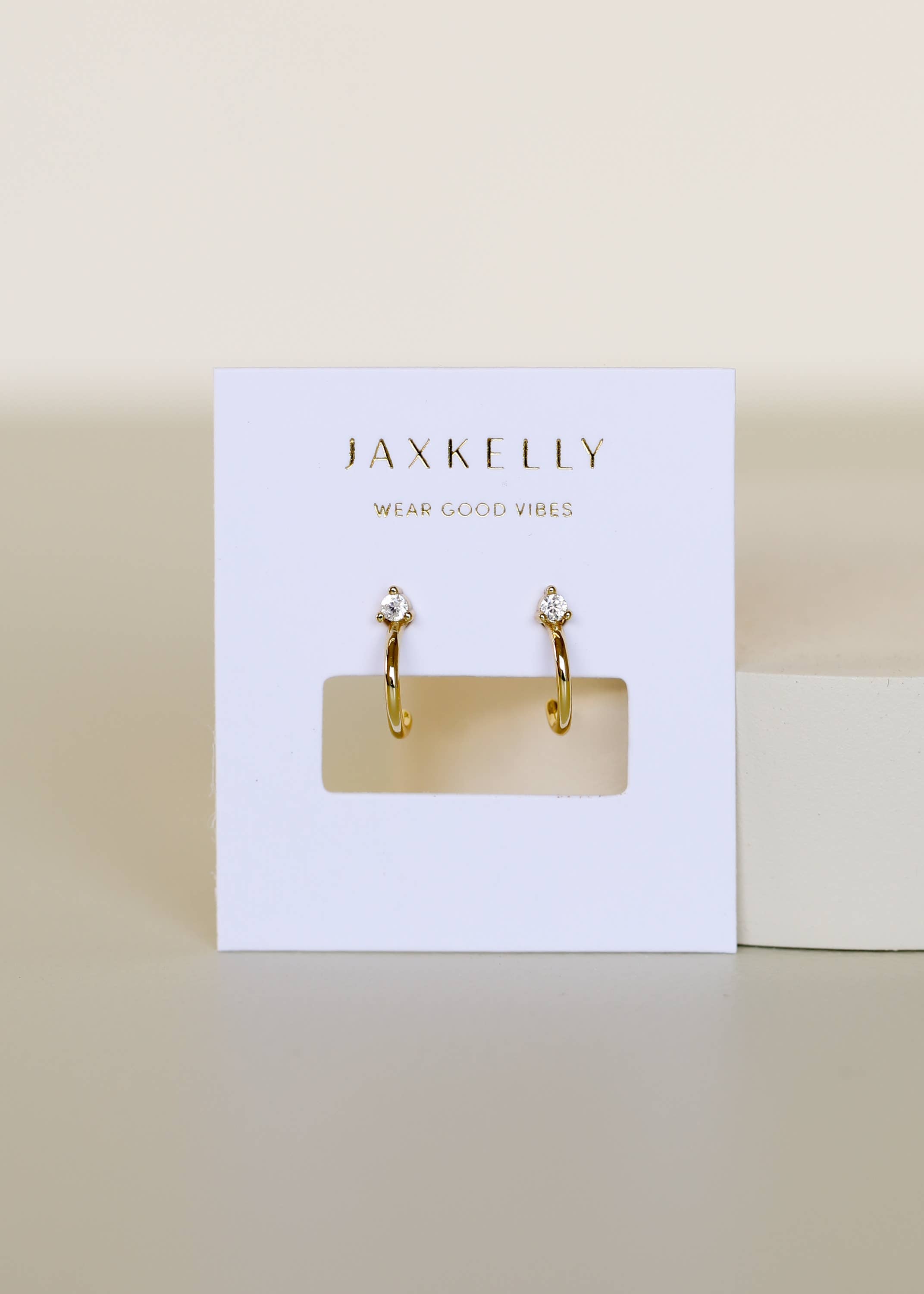 JaxKelly Open Mini Hoop White CZ Gold Earrings