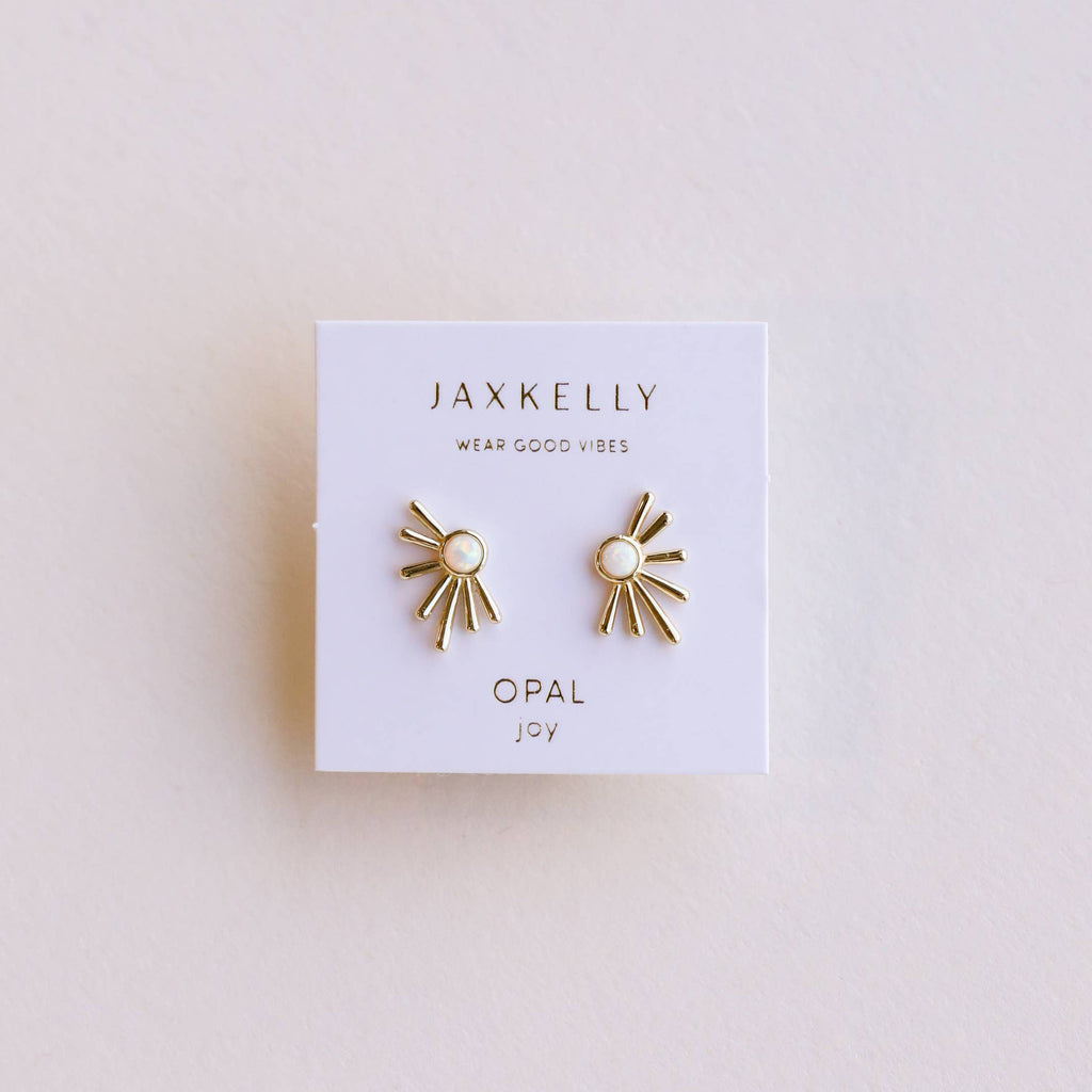 JaxKelly Sun Ray White Opal Earrings