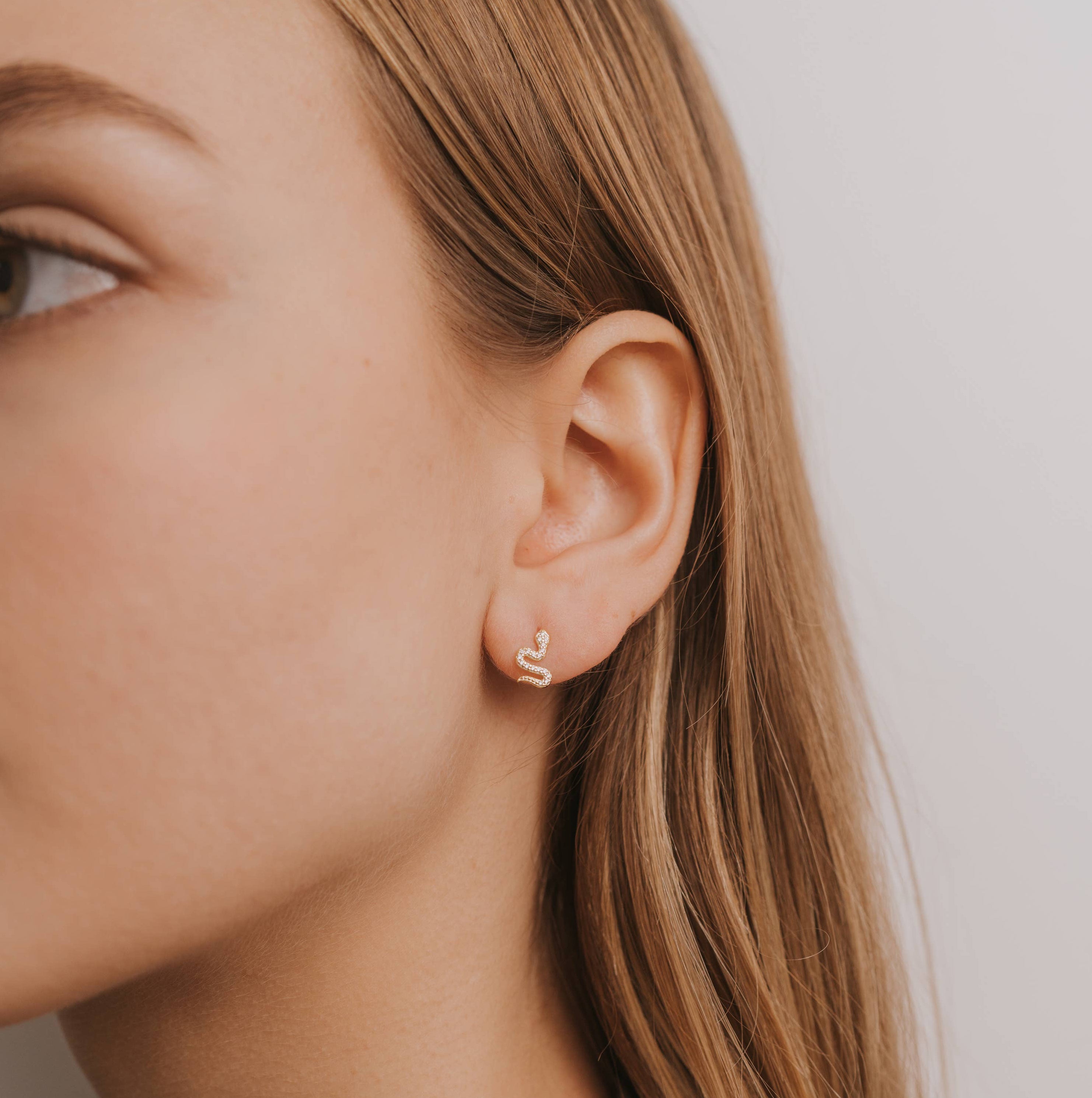 JaxKelly Pave Stud Snake Gold Earrings
