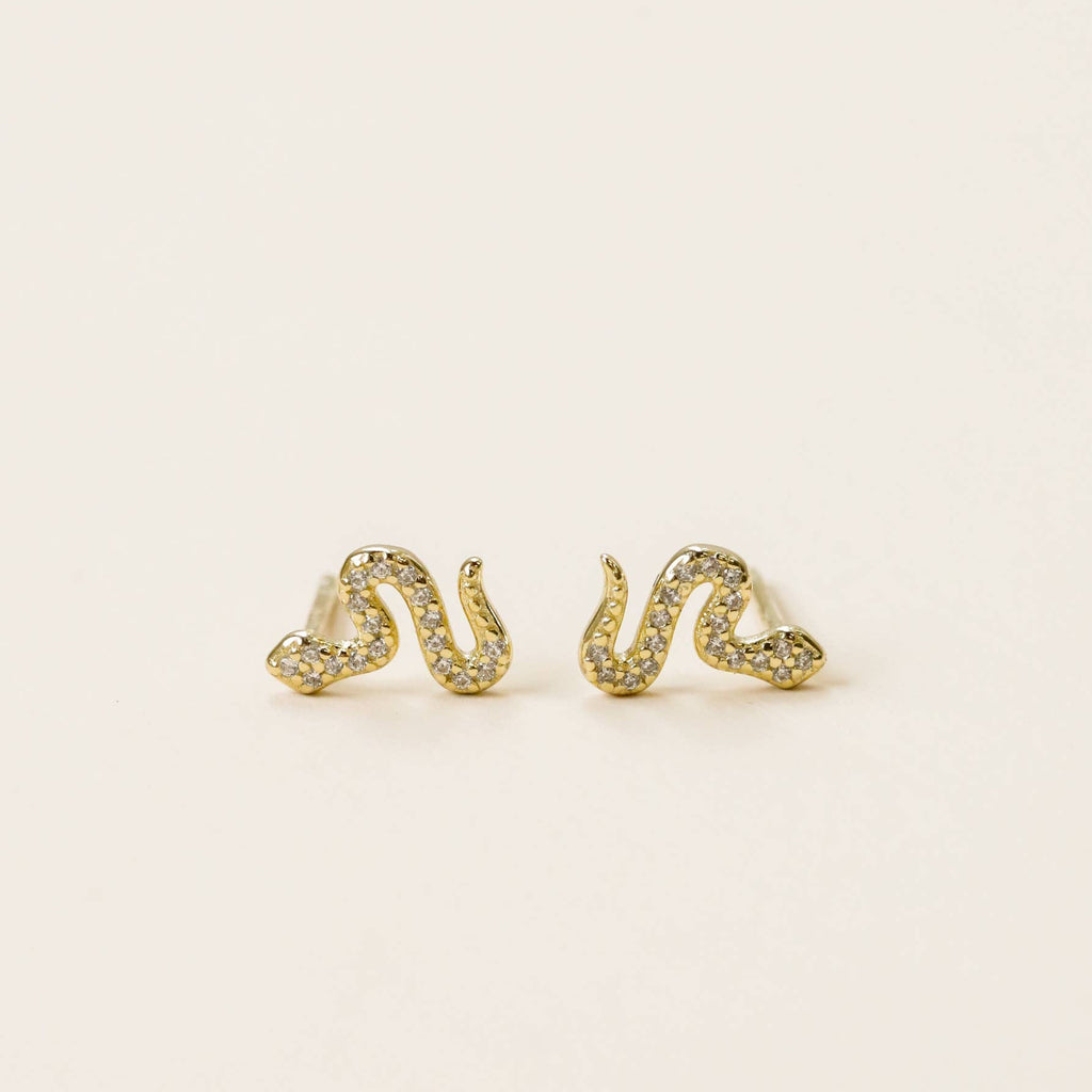 JaxKelly Pave Stud Snake Gold Earrings
