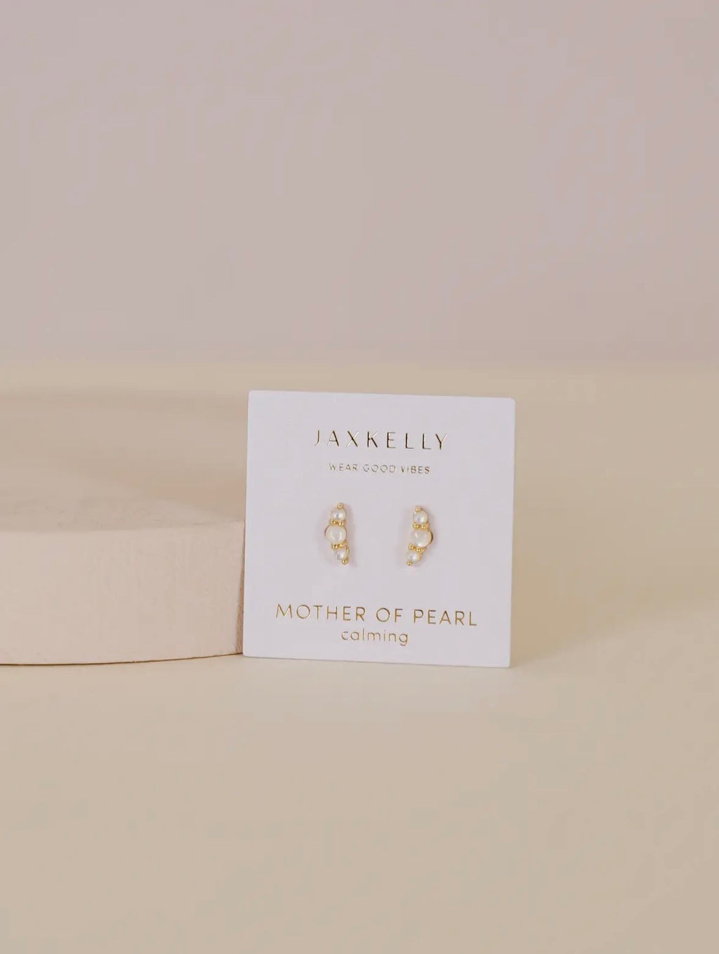 JaxKelly Crescent Gold Earrings-Pearl