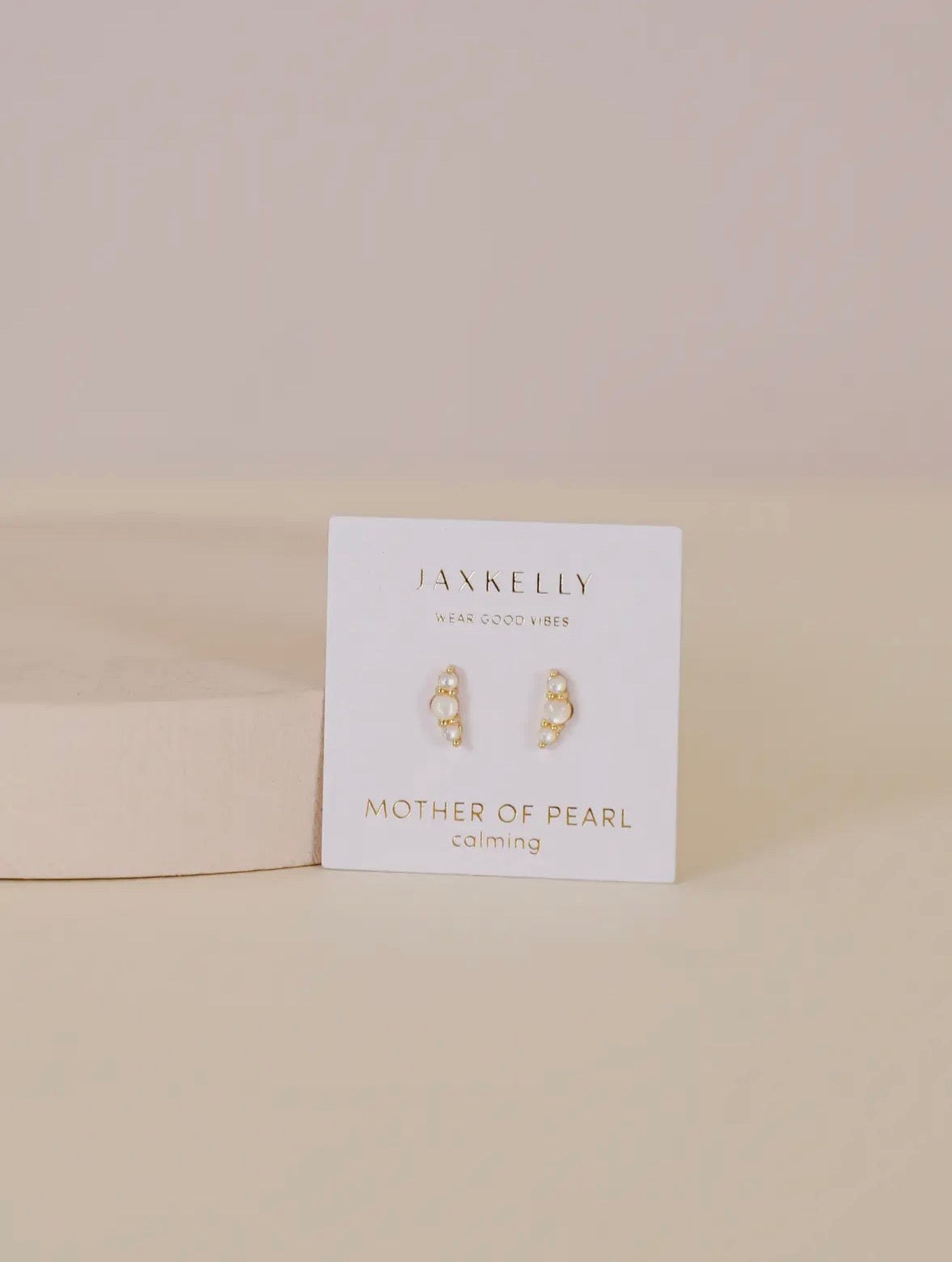 JaxKelly Crescent Gold Earrings-Pearl