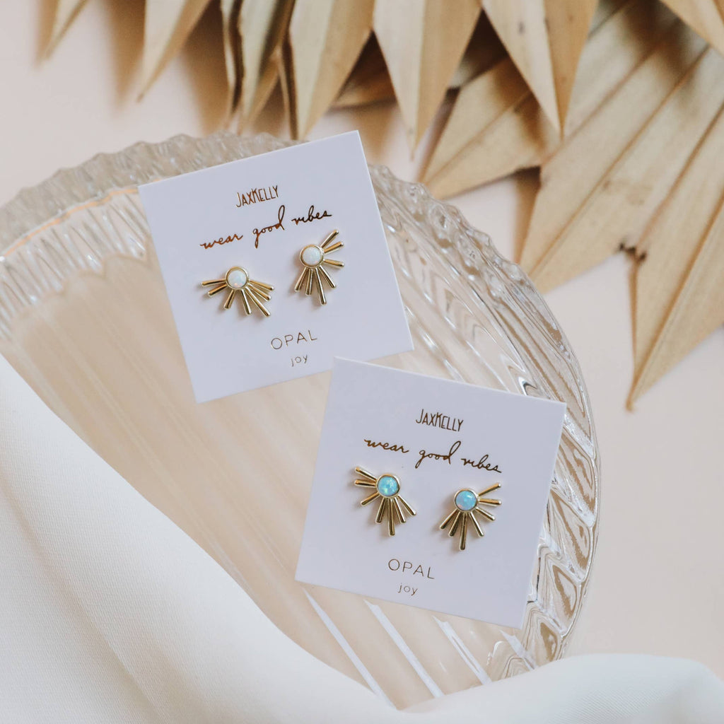 JaxKelly Sun Ray White Opal Earrings