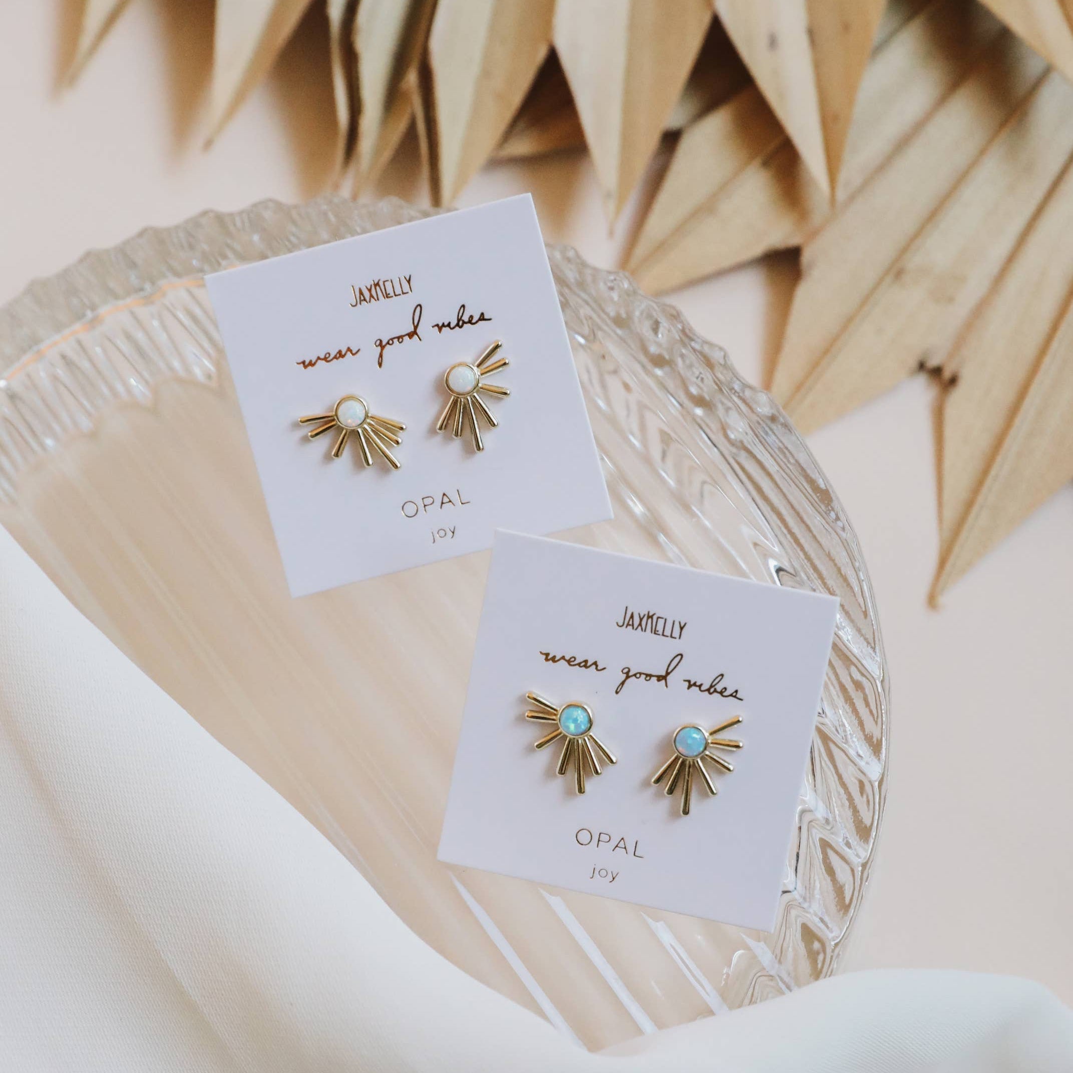 JaxKelly Sun Ray White Opal Earrings