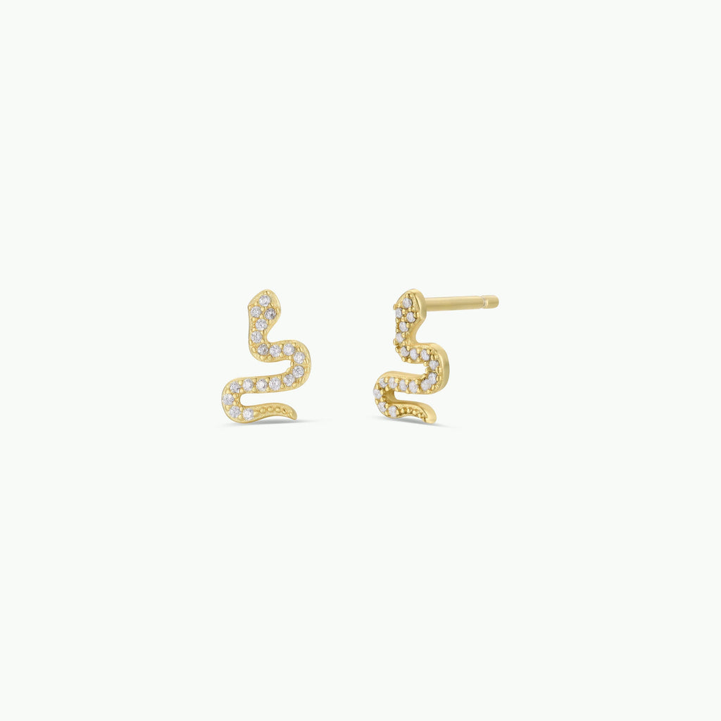 JaxKelly Pave Stud Snake Gold Earrings